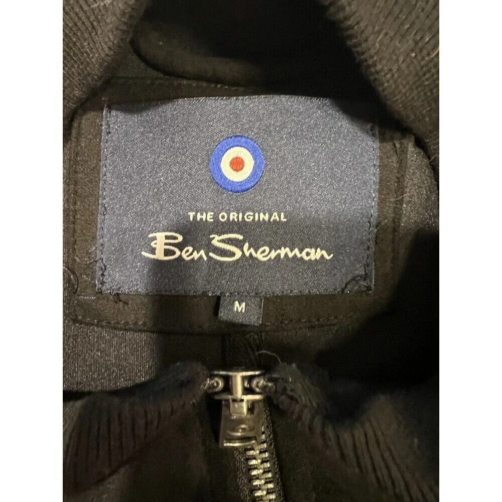Ben Sherman Jacket Mens Medium Black Bomber Faux Suede Full Zip Pocket Casual